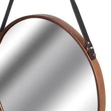 Load image into Gallery viewer, Industrial Copper Rimmed Round Hanging Wall Mirror With Black Strap