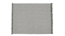 Load image into Gallery viewer, The placemat features olive green and taupe stripes accented with fringing to create a casual, yet done tablescape. We love the brand because all Raine and Humble textiles are made in their own factory in India by third generation cotton producers. Everything is ethically produced using traditional dying methods and innovative weaving and washing methods to give different textures. All employees are paid fair wages and work in ideal working conditions with no child employment.